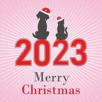 Happy New Year 2023 illustration.Dog and cat with text vector