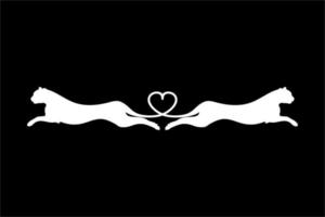 Silhouette of the Jumping Pair of the Wild Cat, Tiger, Leopard, Panther, Cheetah, Jaguar, Puma and Big Cat Family, for Logo, Pictogram, Website, or Graphic Design Element. Vector Illustration
