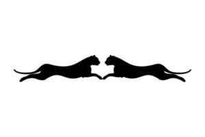 Silhouette of the Jumping Pair of the Wild Cat, Tiger, Leopard, Panther, Cheetah, Jaguar, Puma and Big Cat Family, for Logo, Pictogram, Website, or Graphic Design Element. Vector Illustration