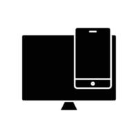 Monitor glyph icon illustration with mobile phone. icon illustration related to electronic, technology. Simple vector design editable. Pixel perfect at 32 x 32