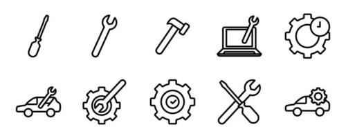 Illustration of icon set related to automotive repair, maintenance. line icon style. Simple vector design editable.