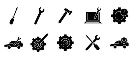 Illustration of icon set related to automotive repair, maintenance. glyph icon style. Simple vector design editable.