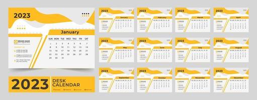 calendario 2023 planificador conjunto de diseño de plantillas corporativas. la semana comienza el lunes. plantilla para el calendario anual 2023. plantilla de calendario mensual para el año 2023 vector