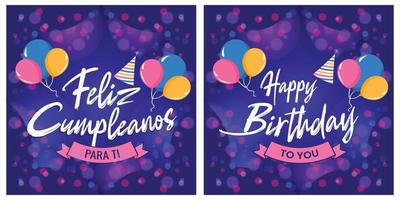feliz cumpleaños hand lettering con feliz cumpleanos español lettering vector ilustración template flyer