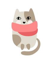 lindo bebé vector de dibujos animados gato de invierno envuelto en bufanda de navidad. color doodle estilo escandinavo para año nuevo. recurso gráfico para gráfico, contenido, banner