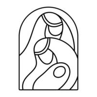 Vector Christmas Christian religious Nativity Scene of baby Jesus with Mary and Joseph. Logo icon illustration sketch. Doodle hand drawn with black lines