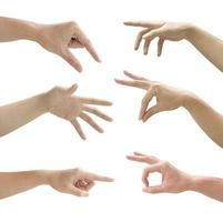 Set of gesturing hands isolated on white background photo