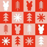 Seamless pattern with bunnies, snowflakes and Christmas trees. vector