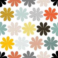 Trendy minimalist seamless pattern with striped and dotted flowers. vector