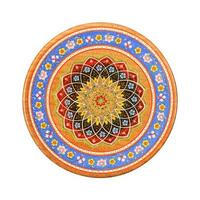 A top view of an oriental ceramic plate with a floral pattern on a white background, Uzbekistan photo