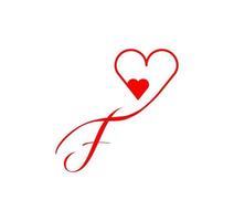 F letter script heart line. from the heart. Letter F handwriting logo template with love and heart shape decoration. The first signature vector. vector