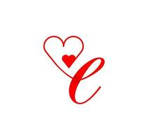 línea de corazón de guión de letra e. desde el corazón. letra e plantilla de logotipo de escritura a mano con decoración de amor y forma de corazón. el primer vector de firma.
