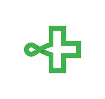 Health plus infinity sign. Cyclic green health. Modern natural endless loop. Futuristic logo corporate design. vector