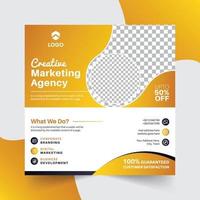 agencia de marketing digital publicación en redes sociales banner web con forma amarilla vector