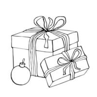 Gift boxes tied with bow sketch. Hand drawn vector doodle illustration.