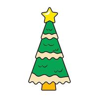 Christmas Tree in Retro Style Isolated Decorative Element vector