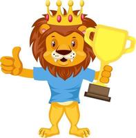 Lion with trophy, illustration, vector on white background.