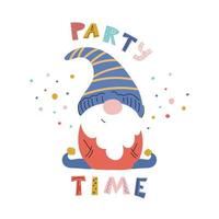 Cute cartoon dwarf with party time lettering vector