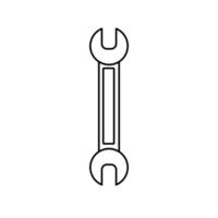 Construction black and white icon of a water open-end spanner designed to tighten and loosen nuts and bolts for repairs. Construction metalwork tool. Vector illustration