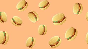 apetitosas hamburguesas sobre un fondo rosa, ilustración vectorial. patrón con hamburguesas con relleno natural, jugoso y sabroso. dentro carne, ensalada, una loncha de queso. papel tapiz para café, comida rápida. vector