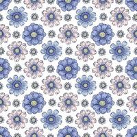 Flower field pattern. Flower Power. Hippie pattern of the sixties. Summer flowers pattern. Vector seamless line art pattern.