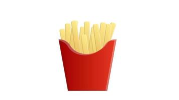 French fries in a red cardboard cup, vector illustration. delicious and unhealthy food. fast food, restaurant food. branded delicious potatoes in butter. on white matte background