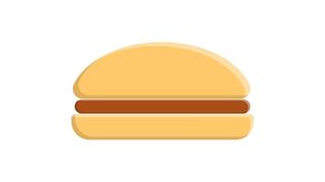 hamburguesa colorida y brillante sobre un fondo blanco, ilustración vectorial. comida chatarra, delicioso almuerzo de comida rápida. hamburguesa con relleno marrón tibio. icono de redes sociales, papel tapiz vector