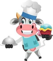 Cow cooking, illustration, vector on white background.