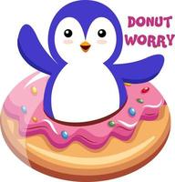 Penguin with donut, illustration, vector on white background.