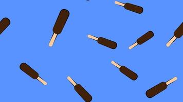 ice cream on a blue background, vector illustration, pattern. popsicle on a stick in an appetizing chocolate glaze. sweet milk dessert. chocolate berry ice cream topping