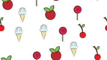 Seamless endless pattern of different delicious hearty ice cream berries fast food sweets on a white background. Texture vector