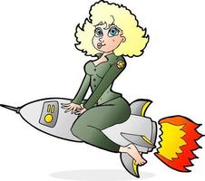 Cartoon blonde woman on a rocket vector