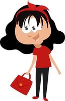 Girl with a red bag , illustration, vector on white background