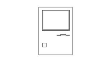 Old retro vintage hipster computer, computer with monitor and floppy drive from 70s, 80s, 90s. Black and white icon. Vector illustration