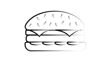 black and white burger on a white background, vector illustration. burger with a black outline, as if drawn by hand. icon for social networks. appetizing delicious burger