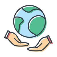 Vector isolated flat icon, people holding the planet Earth in their hands.