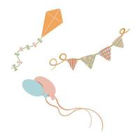 Set of decorative elements for party in hand drawn style vector
