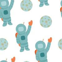 Seamless pattern astronaut, astronaut, space suit in hand drawn style vector