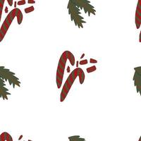 Seamless pattern Christmas candy cane and Christmas tree branches vector