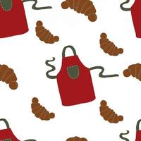 Seamless pattern pastry apron and croissants vector