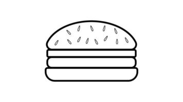 burguyi of black color on a white background, vector illustration. black and white picture, on top of seeds with sesame seeds. delicious burger with filling. fast and affordable food