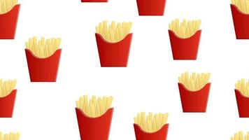 pattern, French fries in a red cup made of cardboard, vector illustration. on white background. mouthwatering fried potatoes, fast food for a quick lunch. restaurant wallpaper