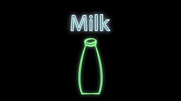 Glowing neon line Closed glass bottle with milk icon isolated on black background. Colorful outline concept. Vector Illustration