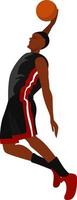 Basketball player dunking, illustration, vector on white background