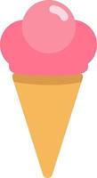 Pink ice cream in a cone, icon illustration, vector on white background