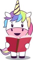 Unicorn with book, illustration, vector on white background.