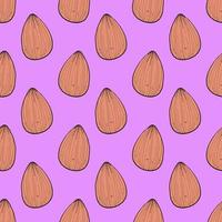 Cute almonds, seamless pattern on violet background. vector