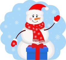 lindo muñeco de nieve, ilustración vectorial en estilo plano. un símbolo del invierno, un icono. las tarjetas de felicitación de navidad o año nuevo son un elemento de diseño. el año nuevo es un personaje. vector