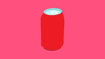 tin bottle on a pink background, vector illustration. bottle for drinks and lemonades. container for soda red. lemonade in a disposable package. harm to the environment