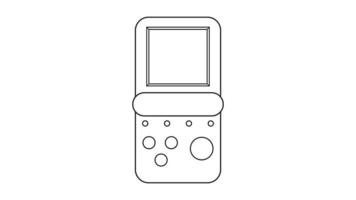 Old retro vintage hipster handheld game console with screen and buttons, tetris from 70s, 80s, 90s. Black and white icon. Vector illustration